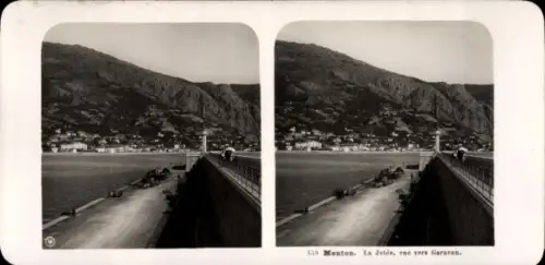 Stereo Foto Menton Alpes Maritimes, Jetee, vue vers Garavan