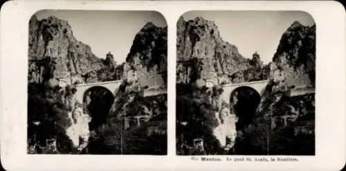 Stereo Foto Menton Alpes Maritimes, Pont Saint Louis, Frontiere