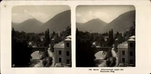 Stereo Foto Meran Merano Südtirol, Gilfpromenade, Steinerner Steg