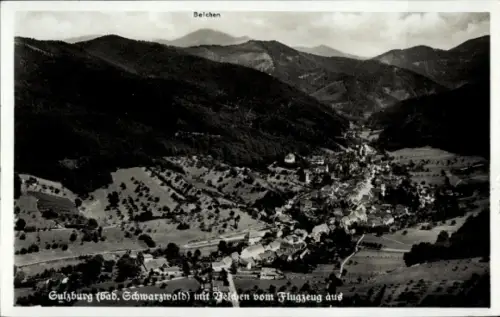 Ak Sulzburg im Markgräflerland Baden Schwarzwald, Luftaufnahme von Sulzburg, Belchen, Schwarzwald