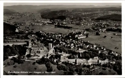 Ak Rötteln Haagen Lörrach in Baden, Burgruine Rötteln, Röttler Schloss, Fliegeraufnahme