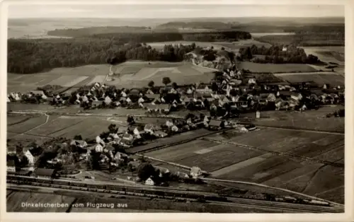 Ak Dinkelscherben in Schwaben, Luftaufnahme von  ländliche Umgebung, Felder, Häuser