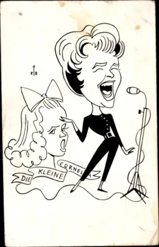 Ak Schauspielerin und Sängerin Cornelia Froboess, Die kleine Cornelia, Karikatur