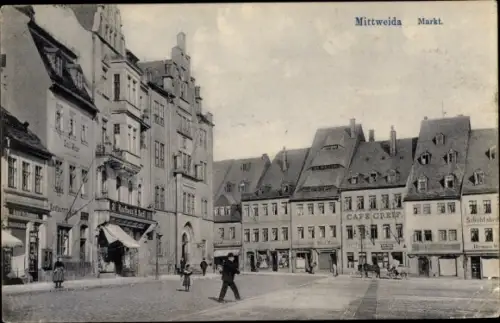 Ak Mittweida in Sachsen, Markt, Schuhfabrik, Cafe Greif