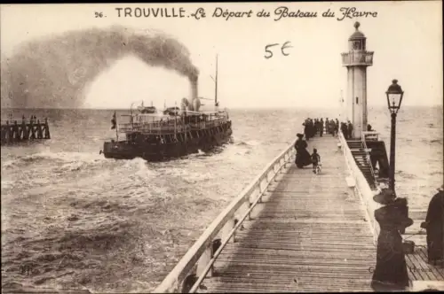 Ak Trouville Calvados, Le Depart du Bateau du Havre, Leuchtturm