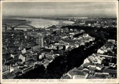 Ak Düsseldorf am Rhein, Große Ausstellung GeSoLei 1926, Luftaufnahme von  Blick auf den Rhein
