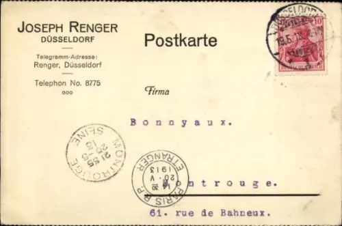 Ak Düsseldorf am Rhein, Werbung, Joseph Renger