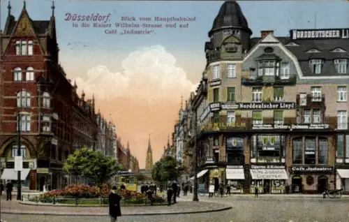Ak Düsseldorf am Rhein, Blick vom Hauptbahnhof, Kaiser Wilhelm-Straße, Cafe Industrie