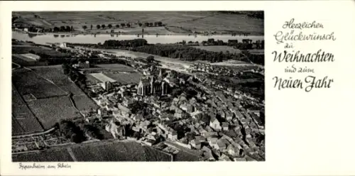 Ak Angermund Düsseldorf am Rhein, Luftaufnahme von  Weihnachtsgrüße, Fluss im Hintergrund