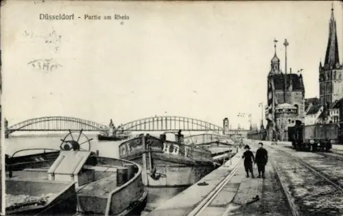Ak Düsseldorf am Rhein, Rheinansicht, Brücke