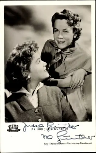 Ak Schauspielerinnen Isa und Jutta Günther, Herzog Film, Autogramm