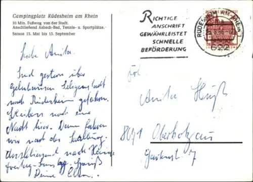 Ak Rüdesheim am Rhein, Campingplatz