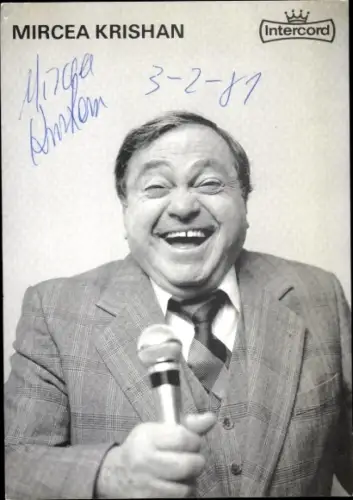 Ak Schauspieler Mircea Krishan, Portrait, Autogramm, Mikrofon