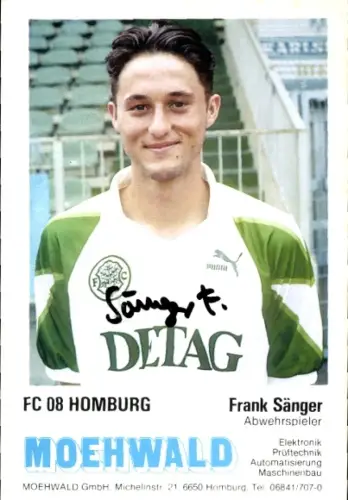 Autogrammkarte Fußballer Frank Sänger, FC Homburg, Autogramm