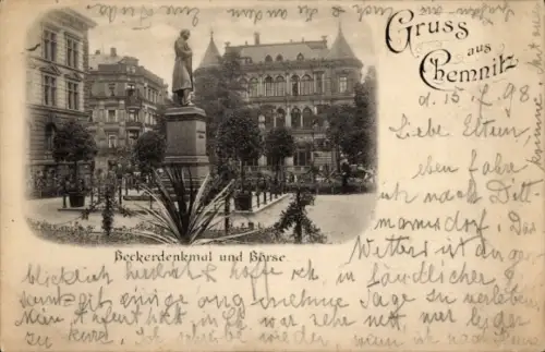 Ak Chemnitz in Sachsen, Beckerdenkmal, Börse
