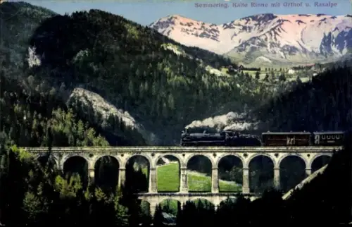 Ak Semmering in Niederösterreich, Kalte Rinne, Raxalpe, Österreichische Eisenbahn, Viadukt