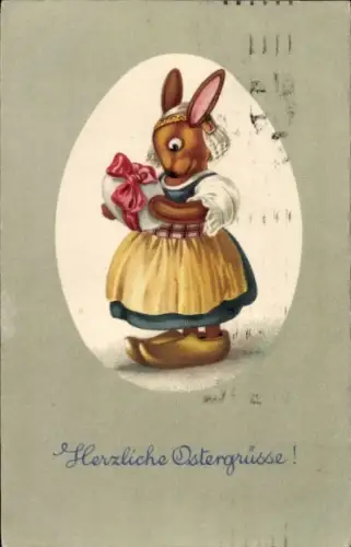 Passepartout Ak Glückwunsch Ostern, Osterhase mit Osterei