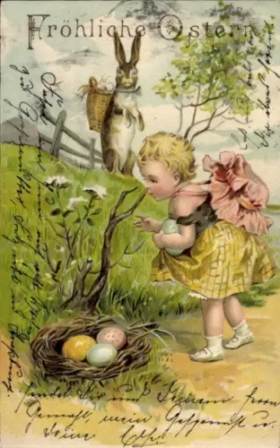 Litho Glückwunsch Ostern, Osterhase, Ostereier