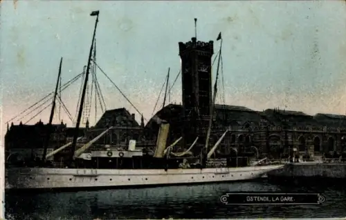 Ak Oostende Ostende Westflandern, Bahnhof, Schiff
