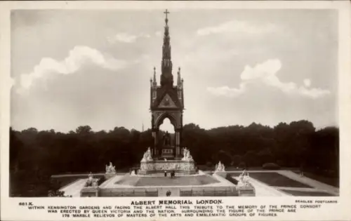 Ak Kensington London England, Albert Memorial, Kensington Gardens,  Denkmal für Prinzgemahl, Quee