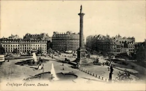 Ak Westminster London City, Trafalgar Square,  Monument, Brunnen,  Gebäude