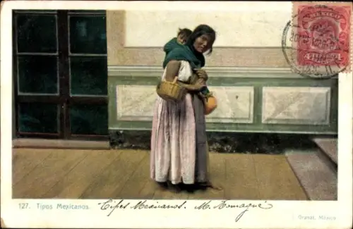 Ak Volkstypen, Tipos Mexicanos, Frau mit ihrem Kind, Korb