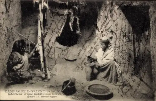 CPA Campagne d'Orient 1914-1918, Intérieur d'une habitation Serbe dans la montagne