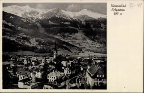 Ak Bad Hofgastein in Salzburg, Thermalbad  Berge, Schnee, Stadtansicht, 869 m