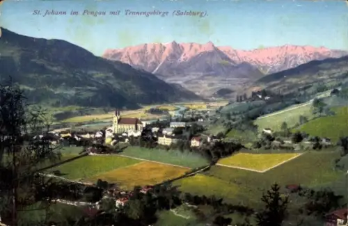 Ak Sankt Johann im Pongau in Salzburg, Panorama mit Tennengebirge