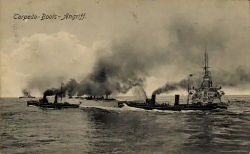 Ak Deutsche Kriegsschiffe, Torpedoboots-Angriff, Kaiserliche Marine