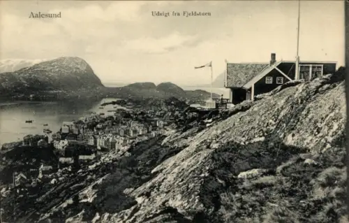 Ak Ålesund Aalesund Norwegen,  Aussicht von Fjeldstuen, Küstenlandschaft, Berge, Stadtansicht