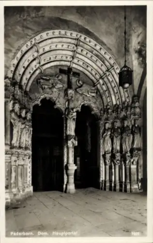 Ak Paderborn in Westfalen,  Dom, Hauptportal, Skulpturen, Eingang,  Architektur