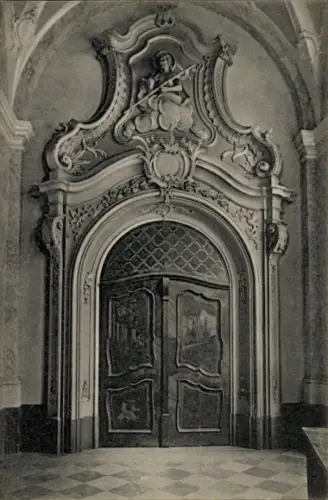 Ak Büren in Westfalen, Tür im Innern der Seminarkirche, kunstvolle Verzierungen, keine Personen