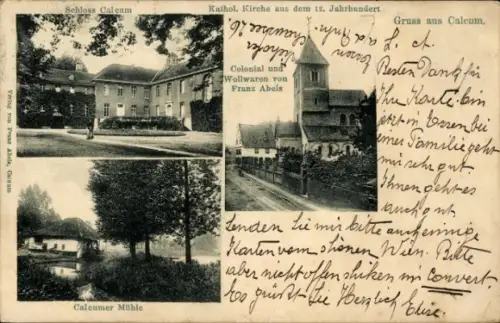 Ak Kalkum Düsseldorf am Rhein, Kirche, Mühle, Schloss