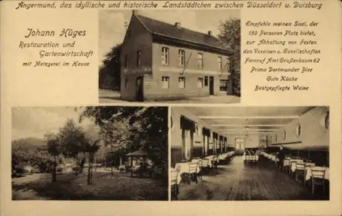 Ak Angermund Düsseldorf am Rhein, Johann Hüges Restauration und Gartenwirtschaft, Metzgerei