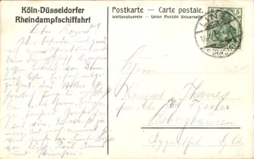 Künstler Ak Köln Düsseldorfer Rheinschifffahrt, Rheindampfer