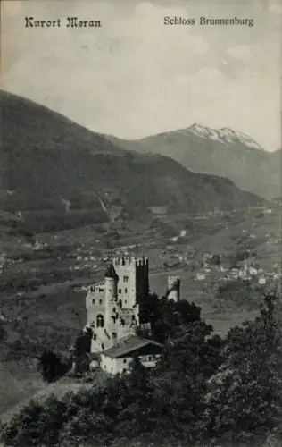 Ak Meran Merano Südtirol, Kurort  Schloss Brunnenburg, Berge im Hintergrund