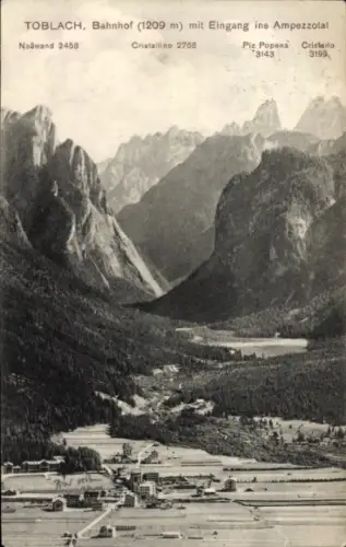 Ak Toblach Dobbiaco Südtirol, Schwarz-Weiß-Bild, Berge, Bahnhof, Ampezzotal, Landschaft
