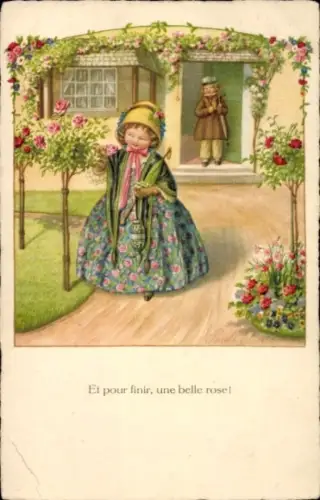 Künstler Ak  Ebner, Pauli, Et pour finir une belle rose, Mann, Frau, Garten