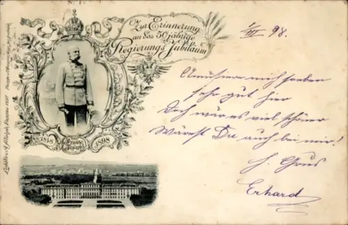 Ak Kaiser Franz Joseph I., 50jh. Regierungsjubiläum, Schloss, 1898