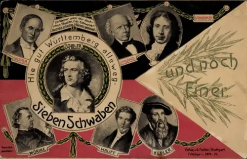 Ak Sieben Schwaben, Schiller, Uhland, Kepler, Hauff, Mörike