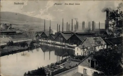 Ak Nachrodt Wiblingwerde im Sauerland, Fabrikgebäude, Wasser, Rauch,  Phoenix Abt. Westf. Union