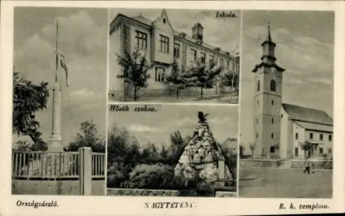 Ak Nagytétény Großteting Budapest Ungarn, Kirche, Denkmal, Schule