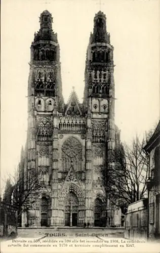 Ak Tours Indre et Loire, Kathedrale Saint-Gutten,  Daten, schwarz-weiß Fotografie