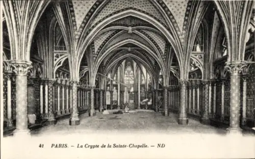Ak Paris I Ile de la Cité, La Conciergerie, La Crypte de la Sainte-Chapelle,  gotische Architektu