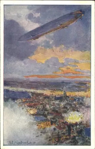 Ak Anvers Antwerpen Flandern, Zeppelin über Antwerpen