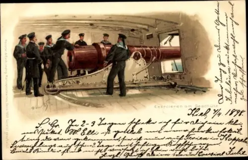 Künstler Litho Bohrdt, Hans, Exerzieren am Geschütz, Deutsche Seeleute