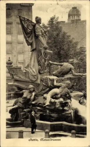 Ak Szczecin Stettin Pommern, Manzelbrunnen
