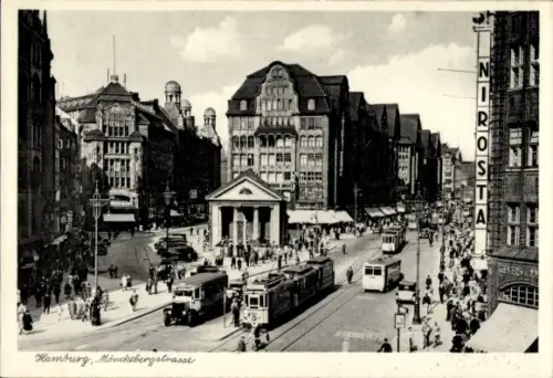 Ak Hamburg, Mönckebergstraße, Tram 16, Nirosta Reklame