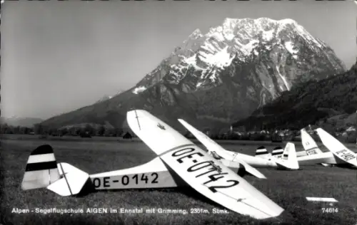Ak Aigen im Ennstal Steiermark, Alpen Segelflugschule, Grimming, OE 0142